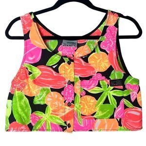 Vintage 80s JIMMY'Z Neon Tropical Floral Cropped Sleeveless Top Sz M